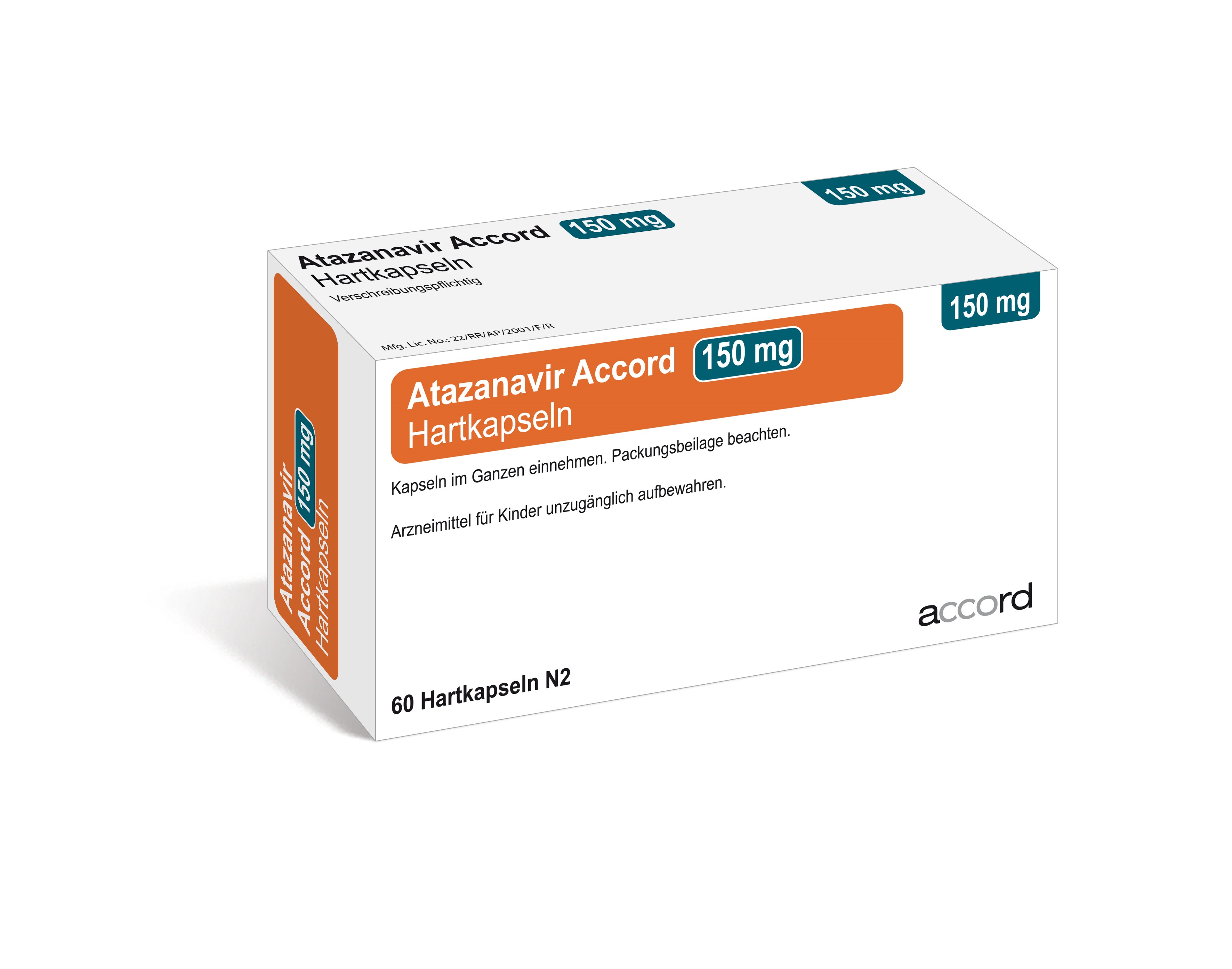 Accord Packshot Atazanavir 150mg 60 Stk
