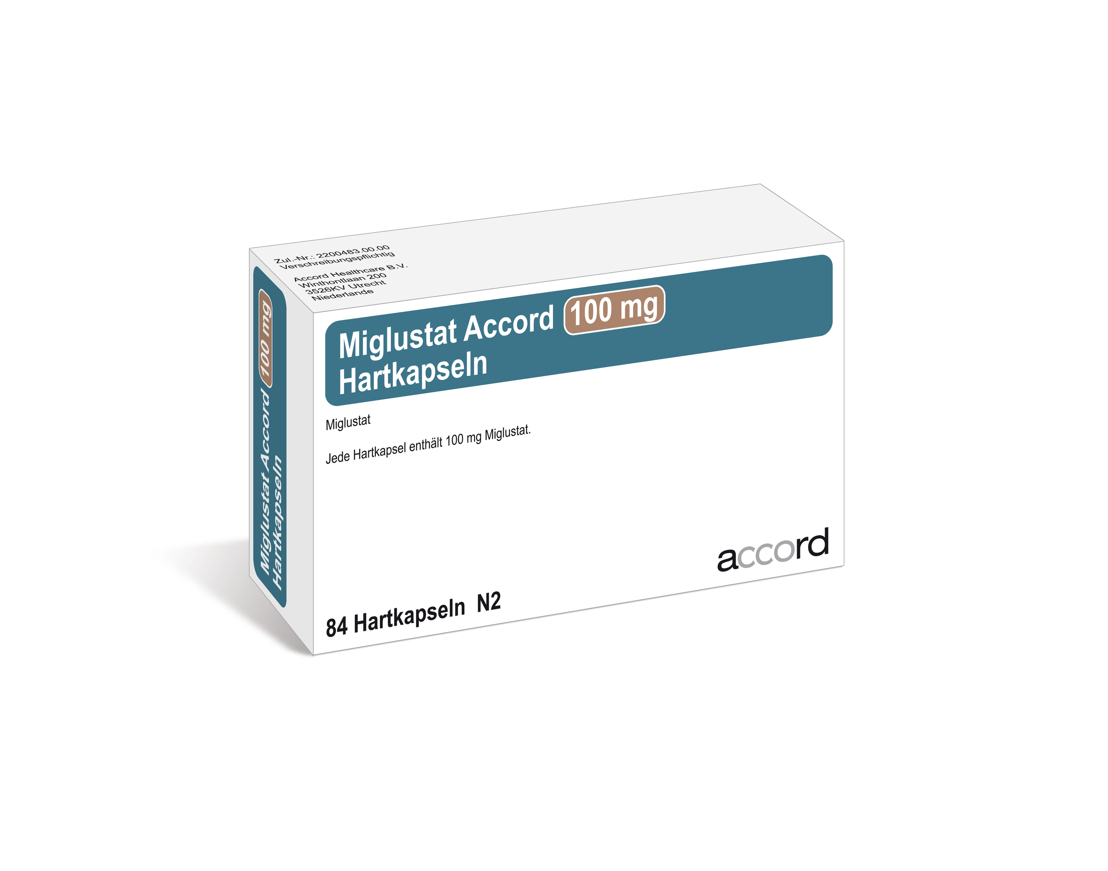 Accord Packshot Miglustat 100 mg