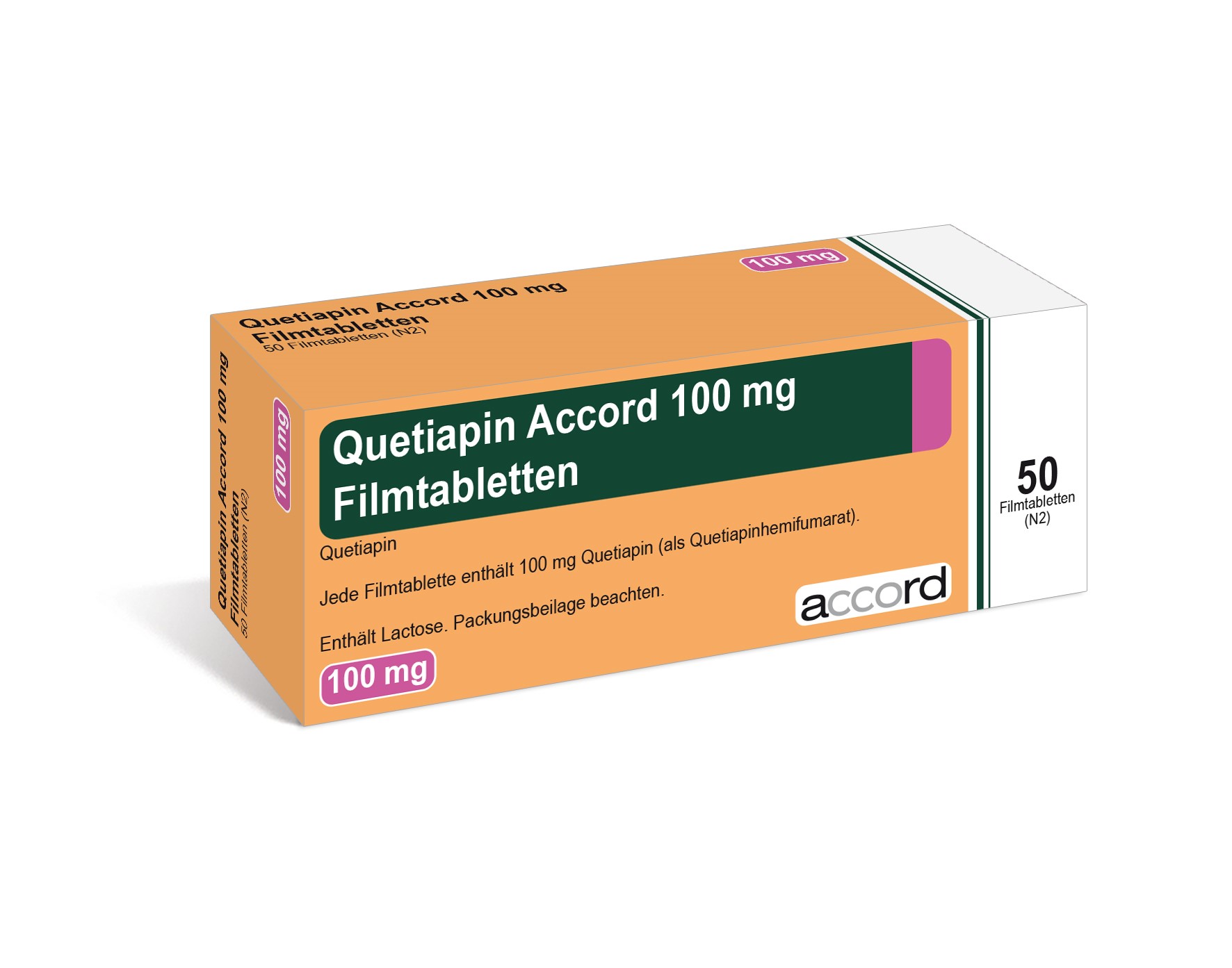 Accord Packshot Quetiapin 100 mg Filmtabletten