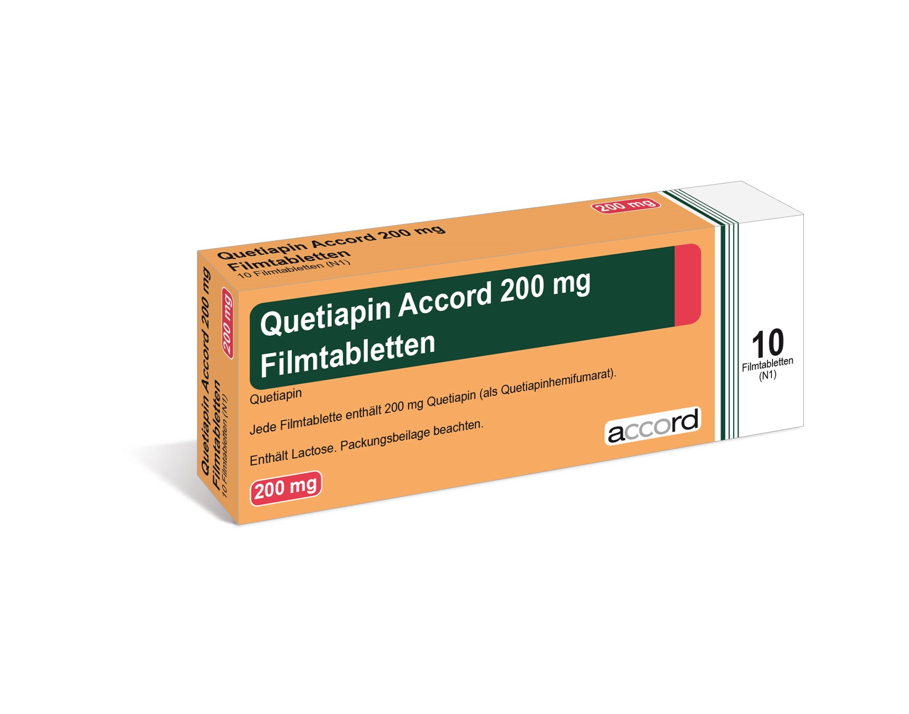 Accord Packshot Quetiapin 200 mg Filmtabletten