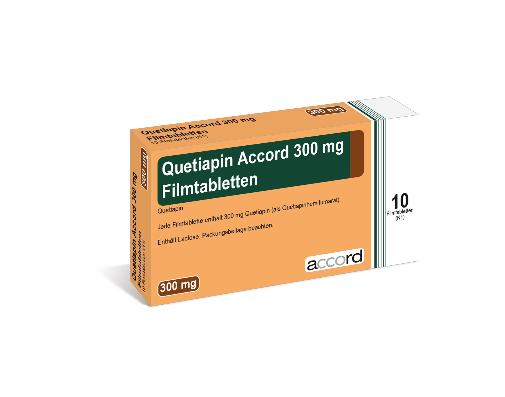 Accord Packshot Quetiapin 300 mg Filmtabletten