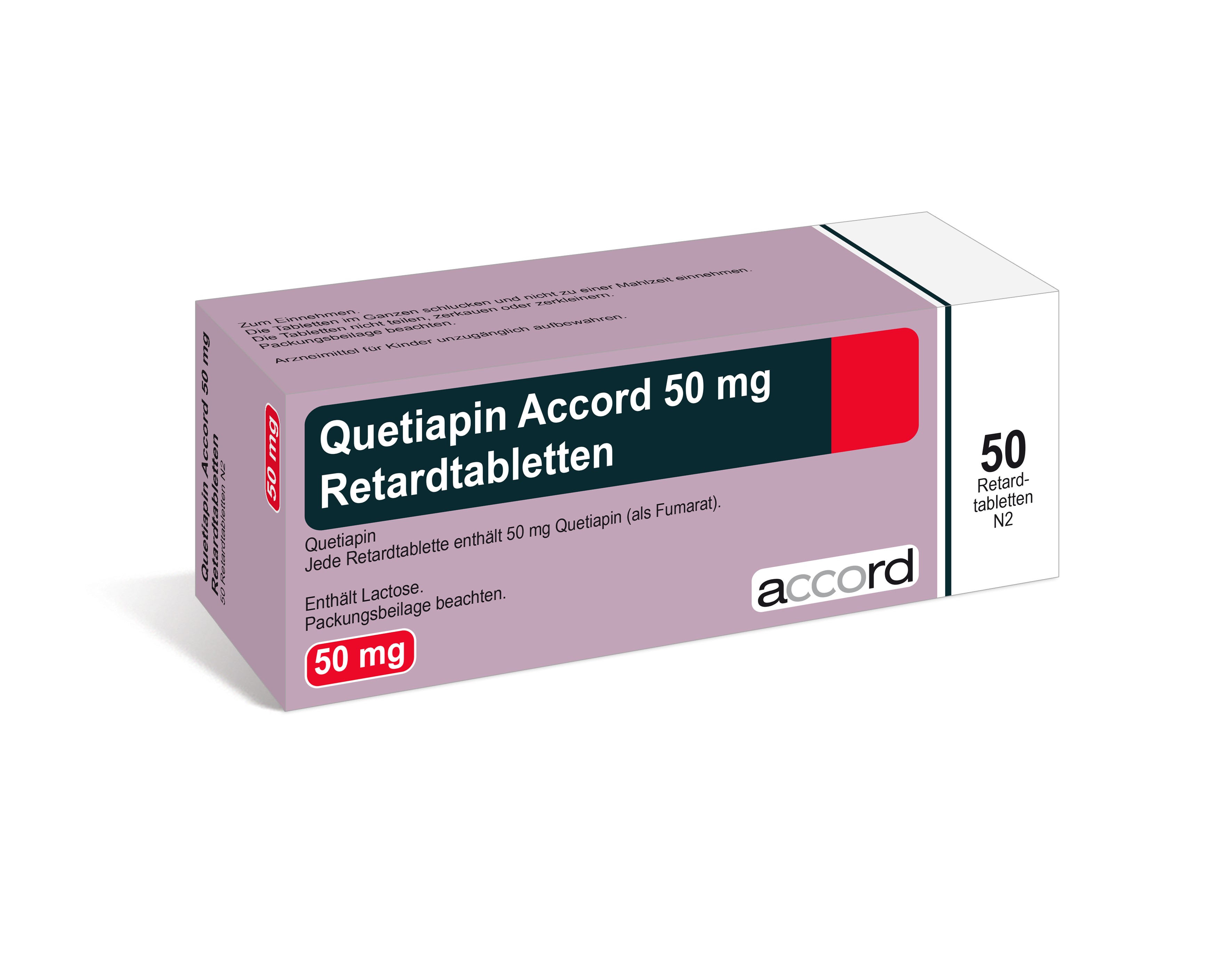 Accord Packshot Quetiapin 50 mg Retardtabletten