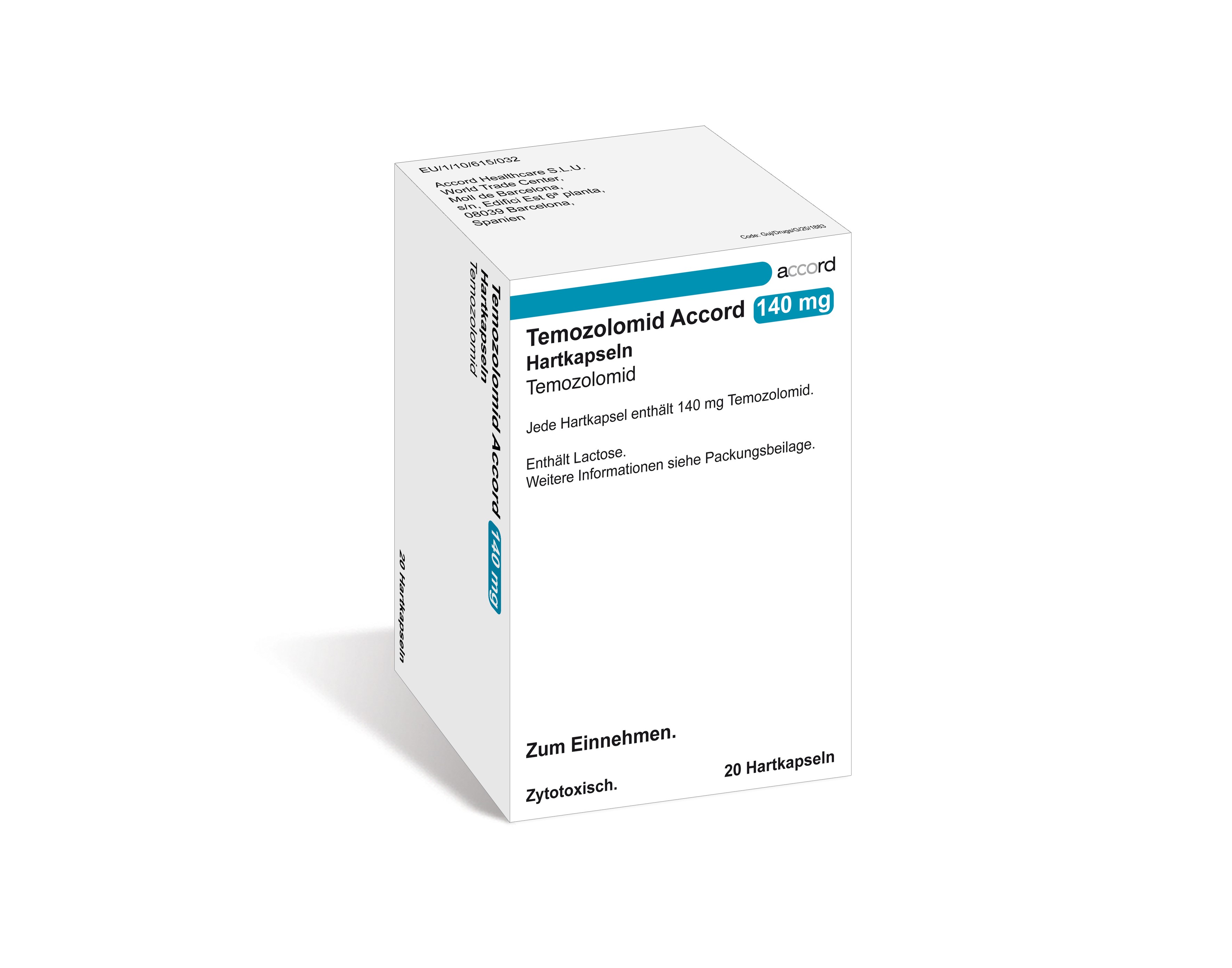 Accord Packshot Temozolomid 140 mg
