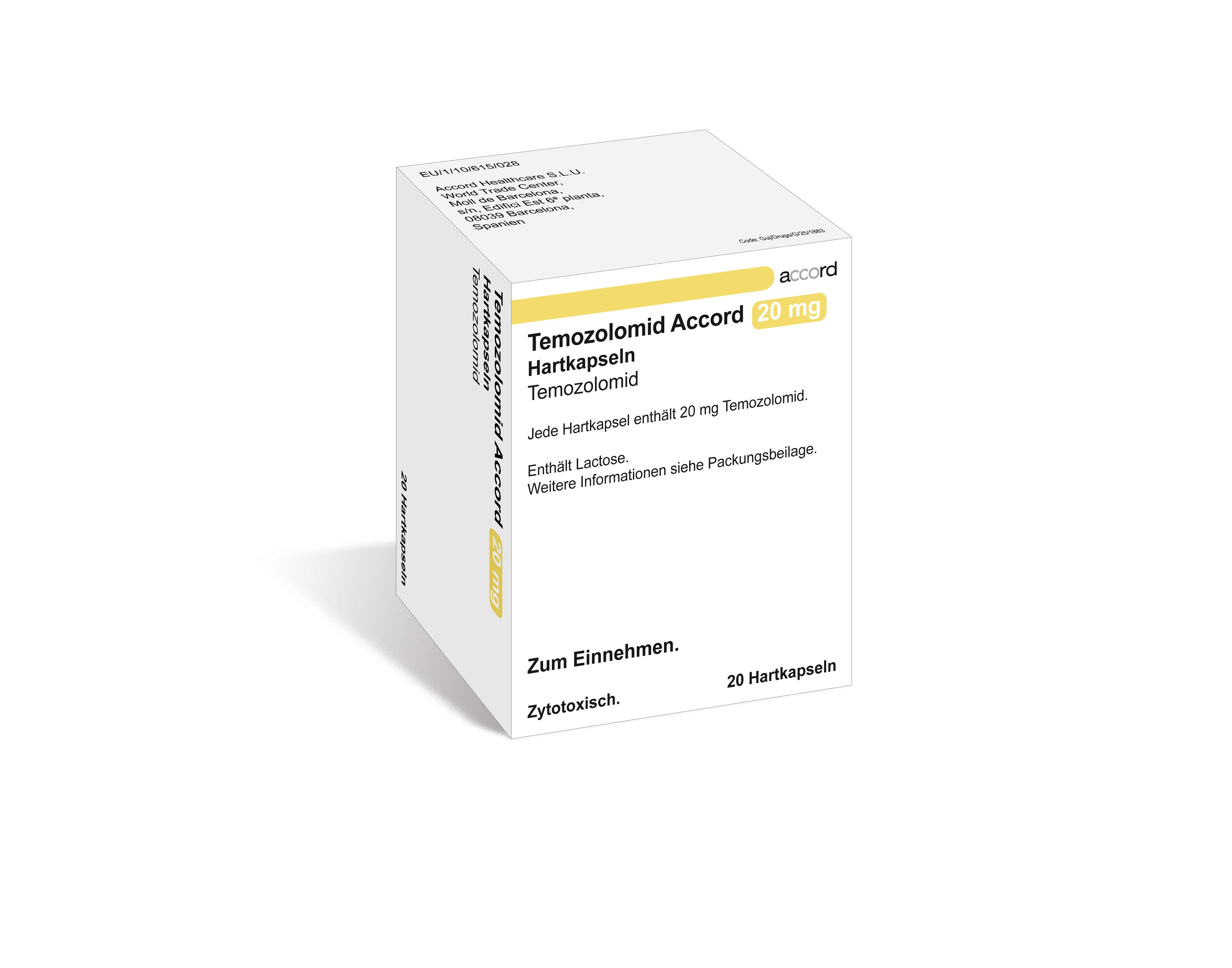 Accord Packshot Temozolomid 20 mg